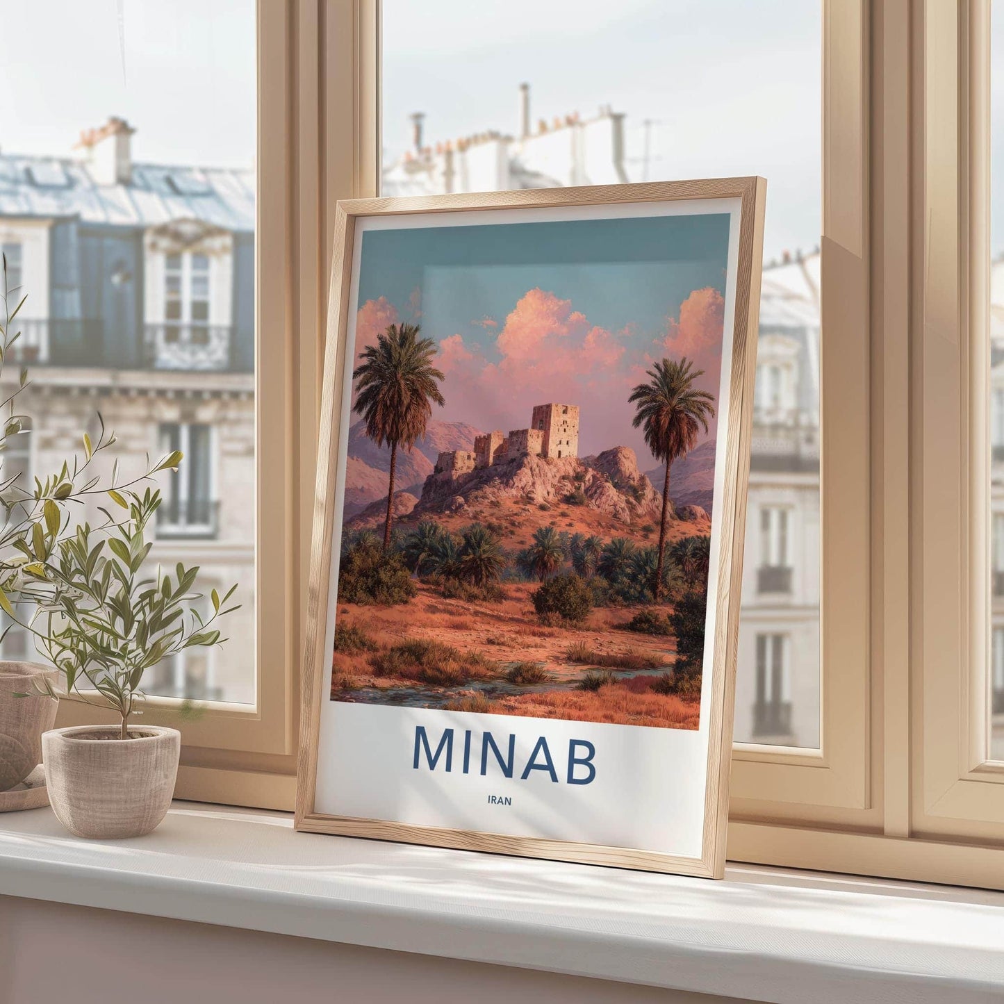 Minab Poster - Iran Travel Art - Ancient Fortress Palms Wall Decor