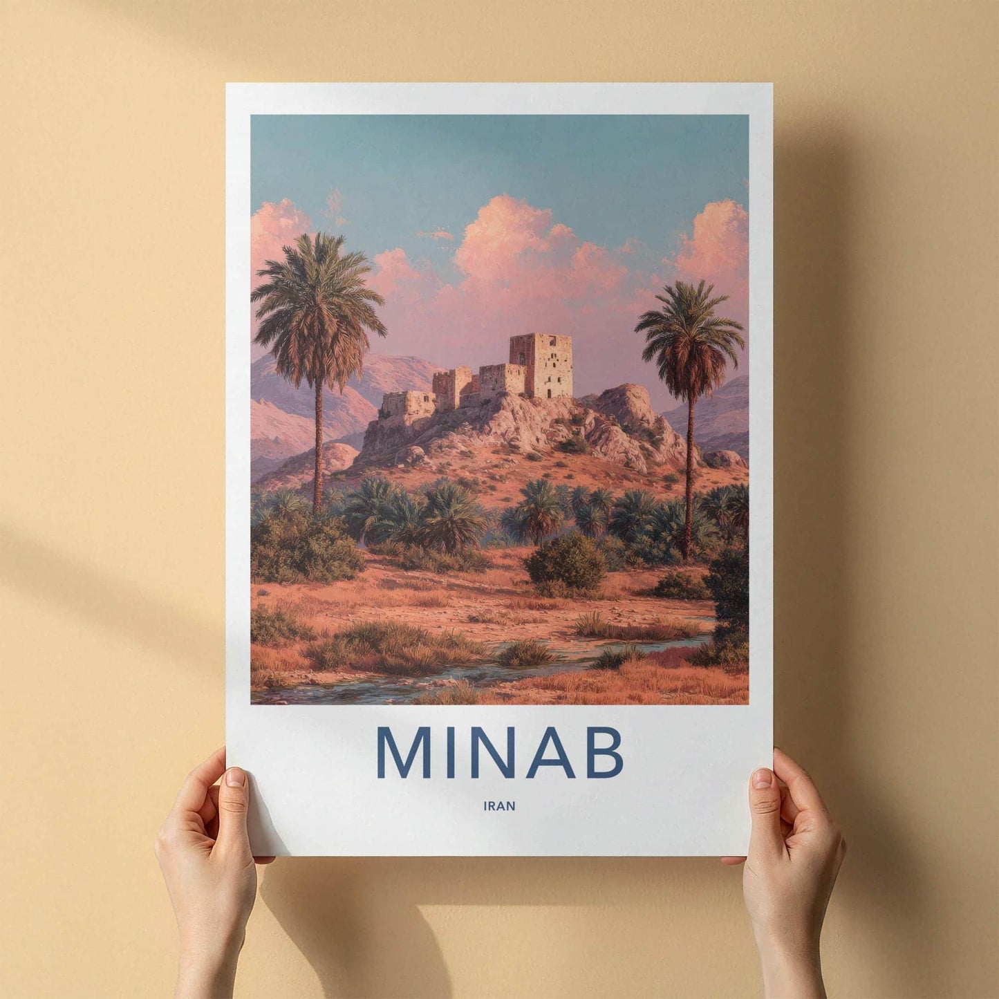 Minab Poster - Iran Travel Art - Ancient Fortress Palms Wall Decor
