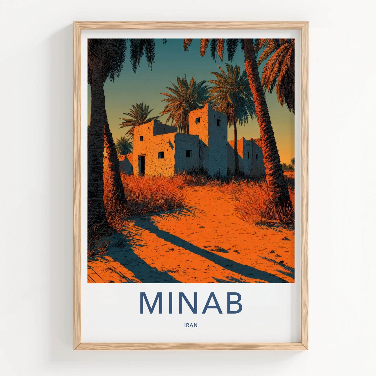 MINAB Poster - Iran Travel Art - Desert Mud Building Home Decor