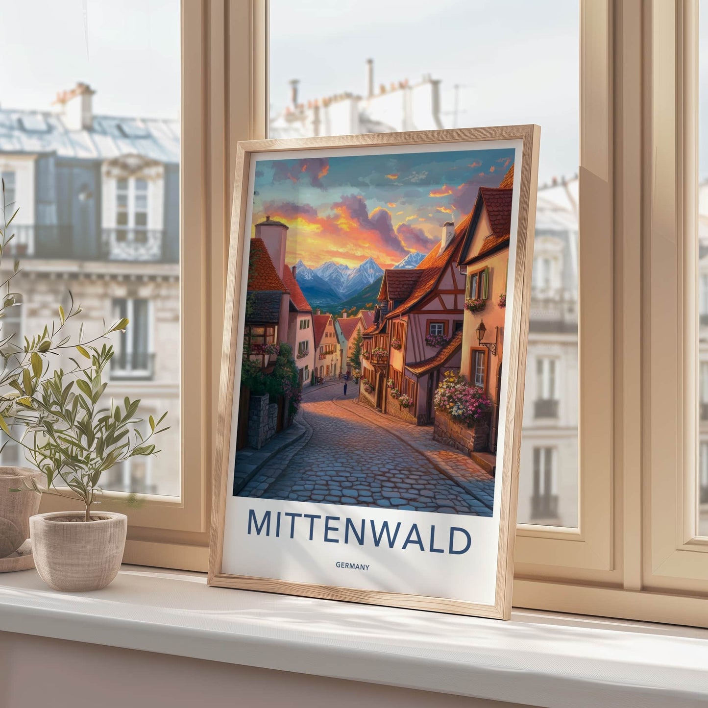 Mittenwald Poster - Germany Travel Art - Sunset Alpine Village Wall Decor