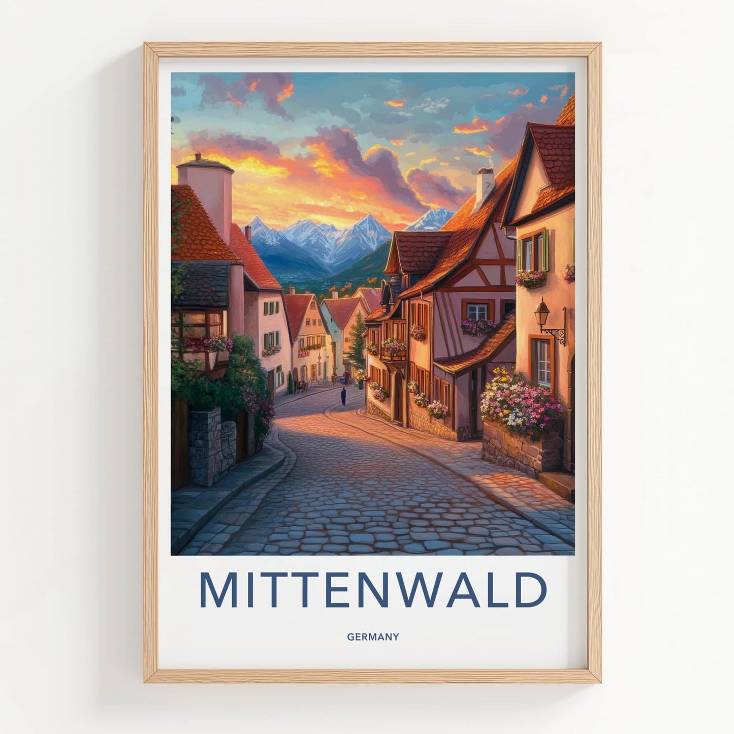 Mittenwald Poster - Germany Travel Art - Sunset Alpine Village Wall Decor