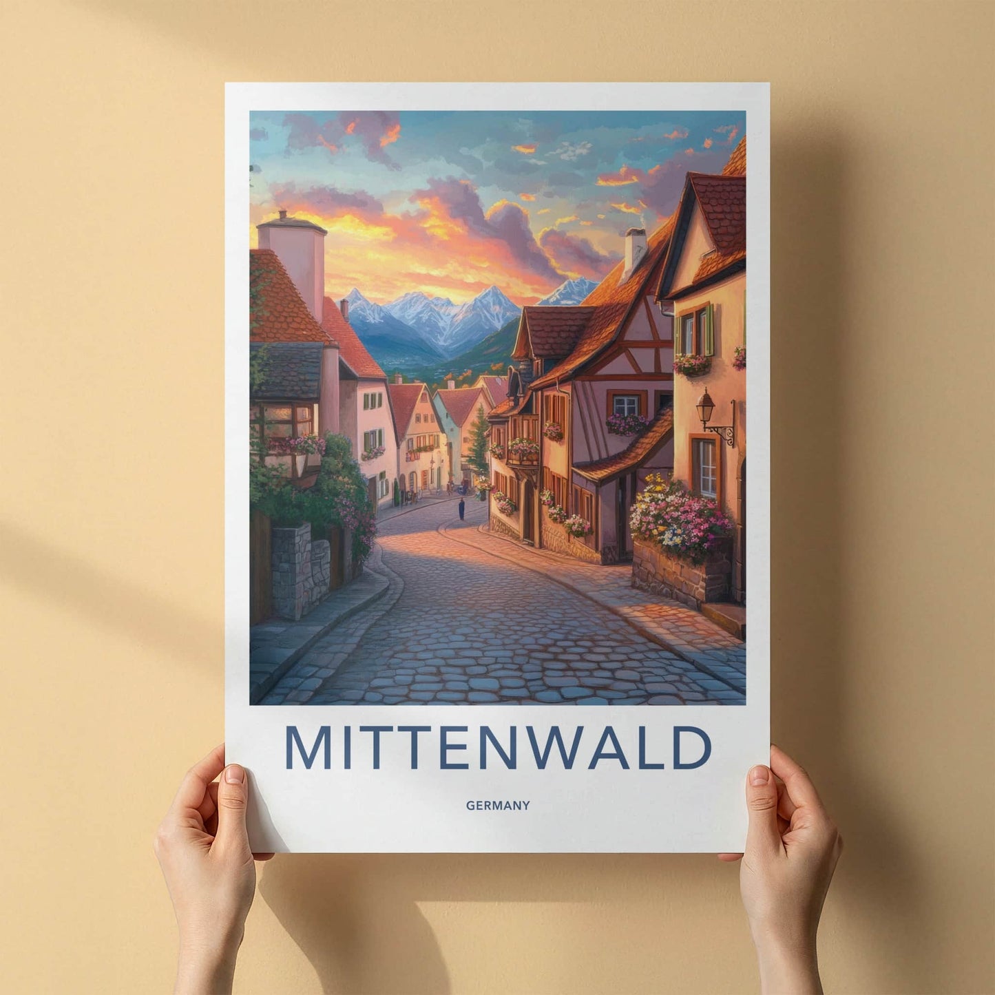 Mittenwald Poster - Germany Travel Art - Sunset Alpine Village Wall Decor