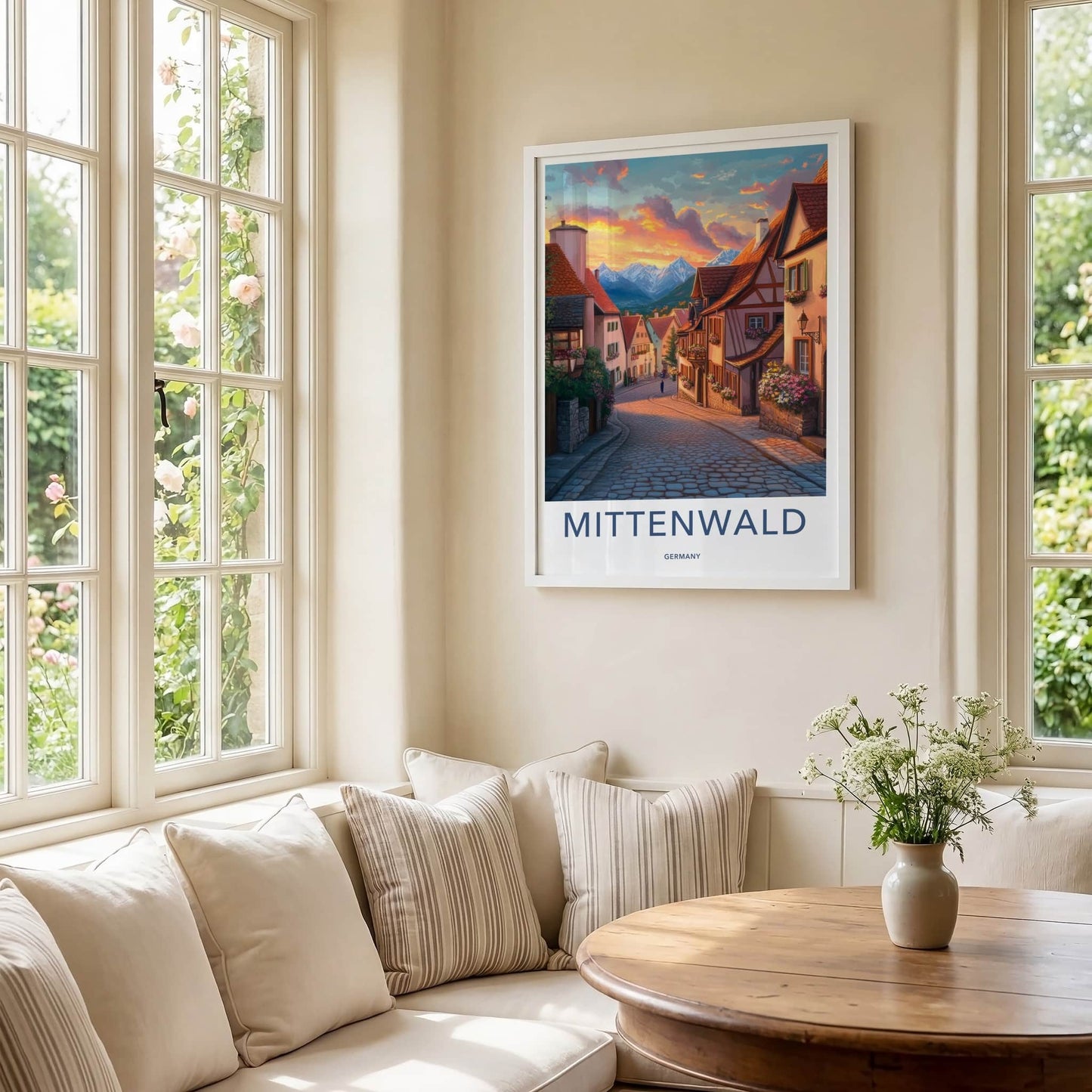Mittenwald Poster - Germany Travel Art - Sunset Alpine Village Wall Decor