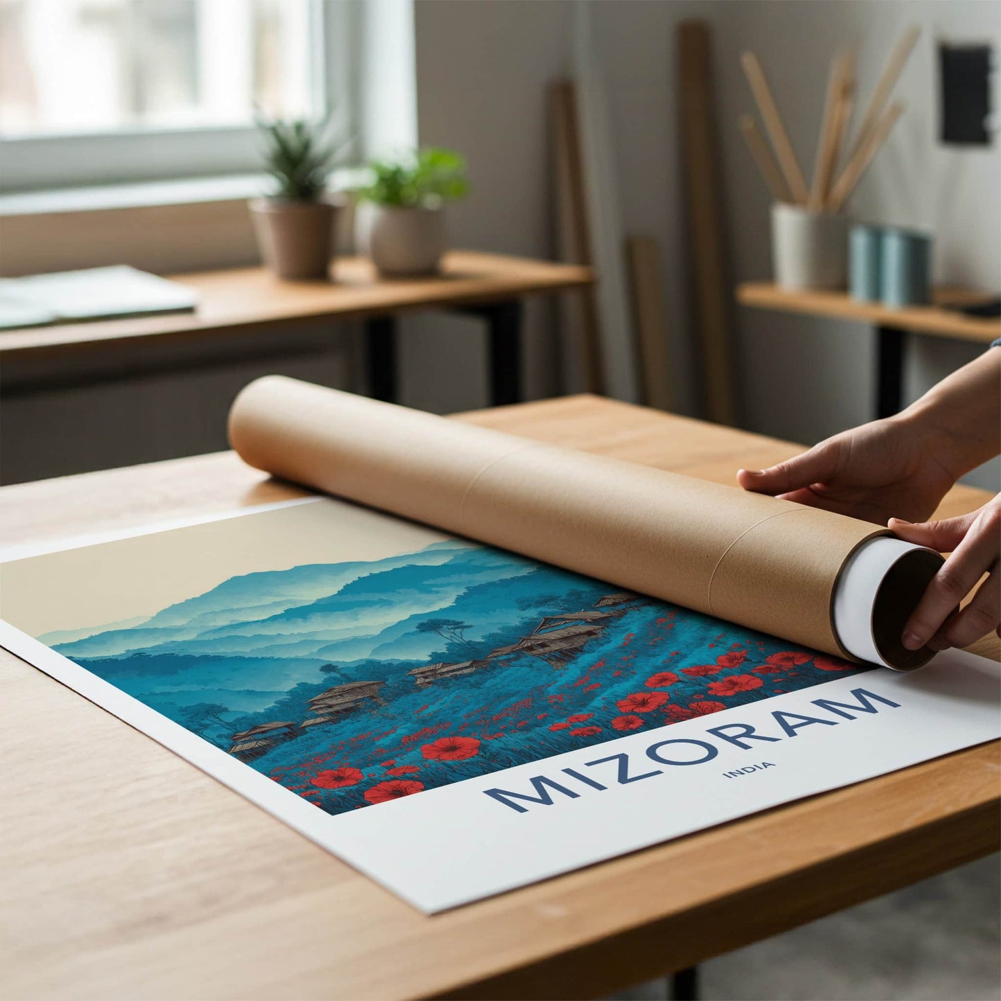 Mizoram Poster - India Travel Art - Mountain Hillside Poppies Gallery Art