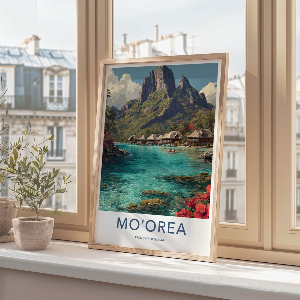 Mo'orea Poster French Polynesia Overwater Bungalows Travel Art