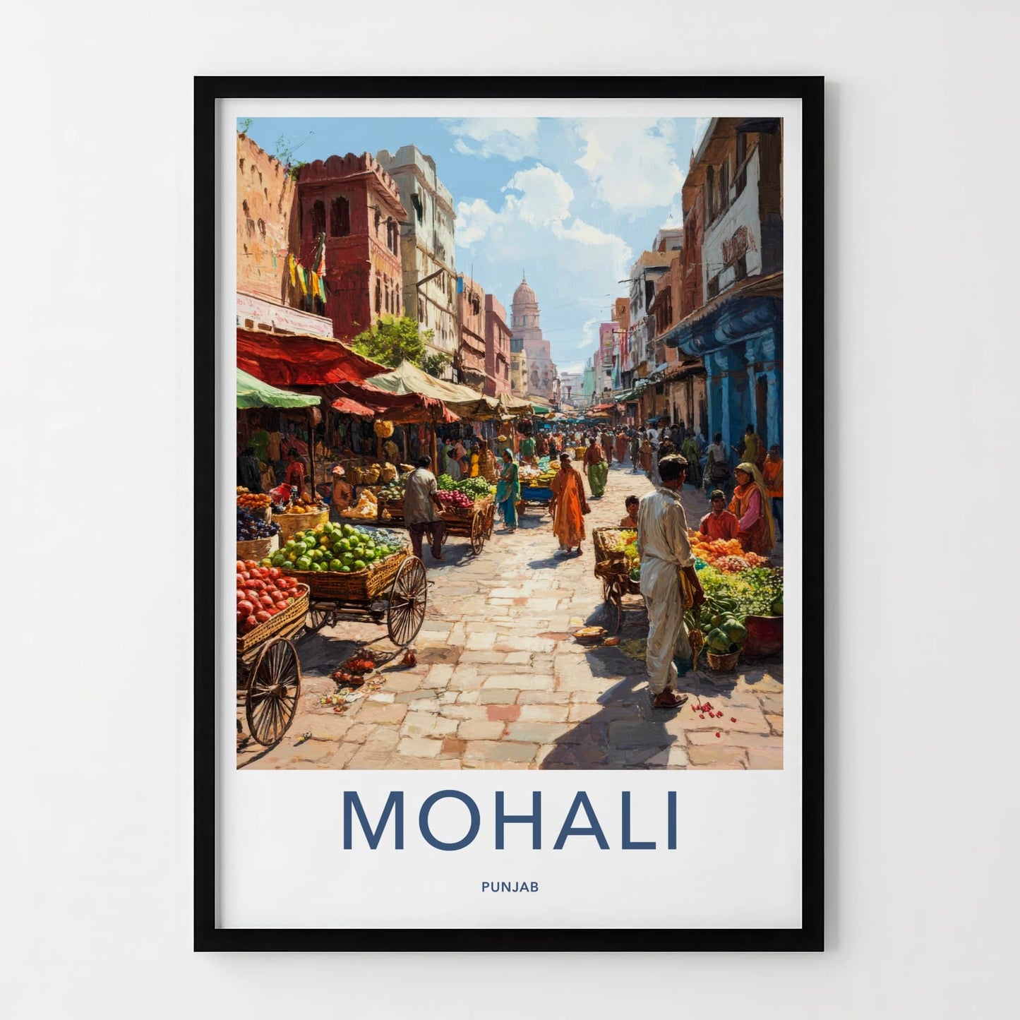Mohali Poster - India Travel Art - Punjab Busy Bazaar Scene Home Decor