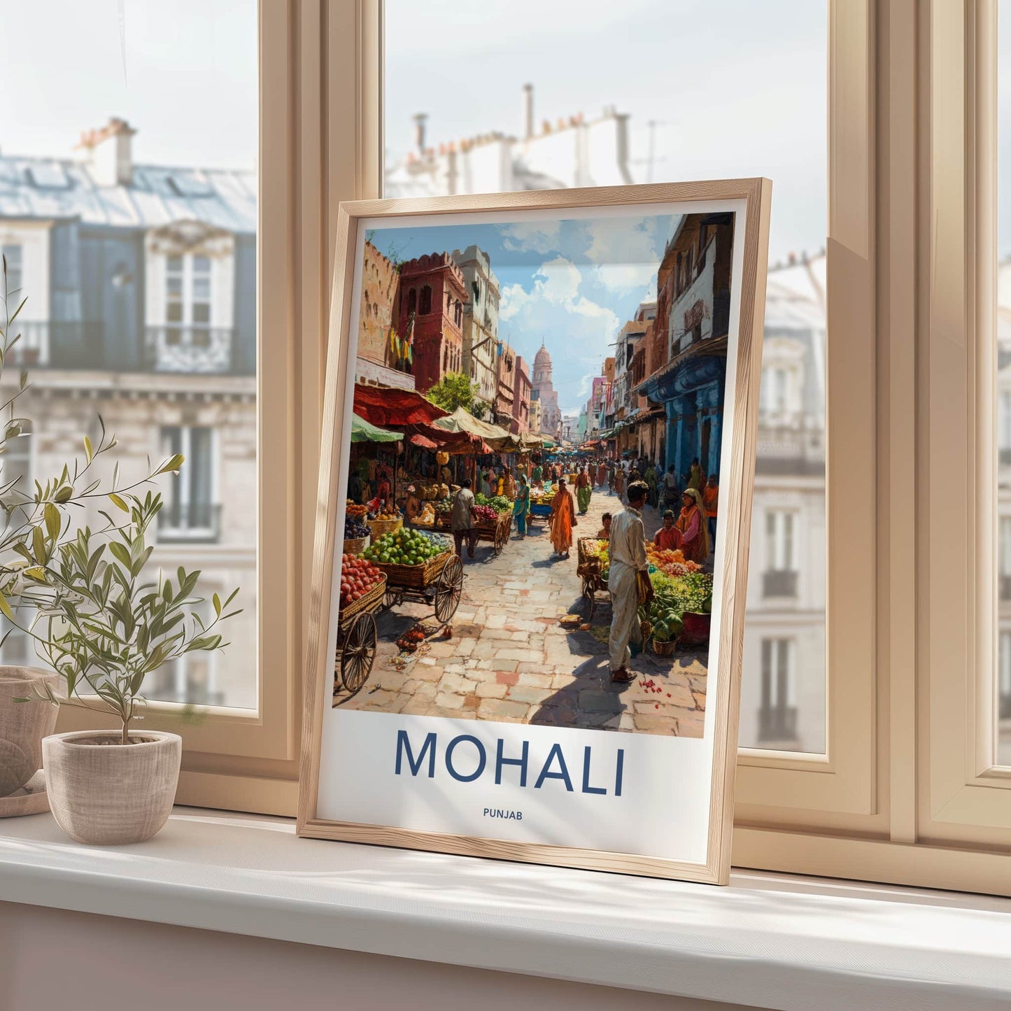 Mohali Poster - India Travel Art - Punjab Busy Bazaar Scene Home Decor