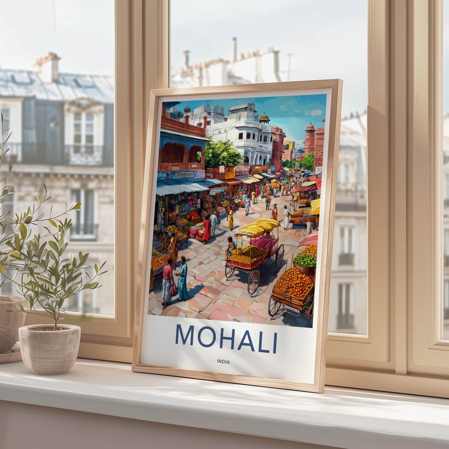 Mohali Poster - India Travel Art - Punjab Vibrant Market Street Home Decor