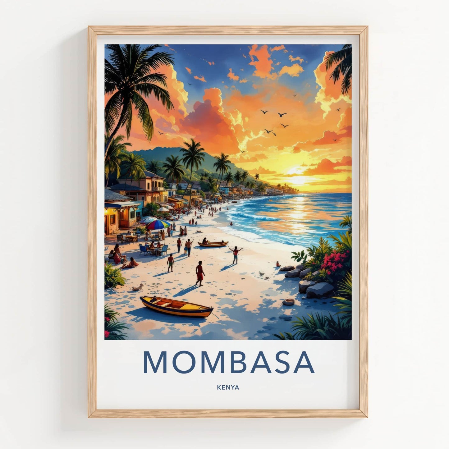 Mombasa Poster - Kenya Travel Art - Tropical Beach Sunset Home Decor