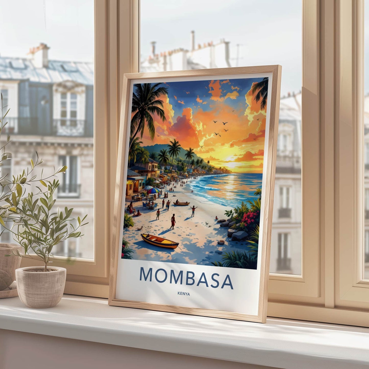 Mombasa Poster - Kenya Travel Art - Tropical Beach Sunset Home Decor
