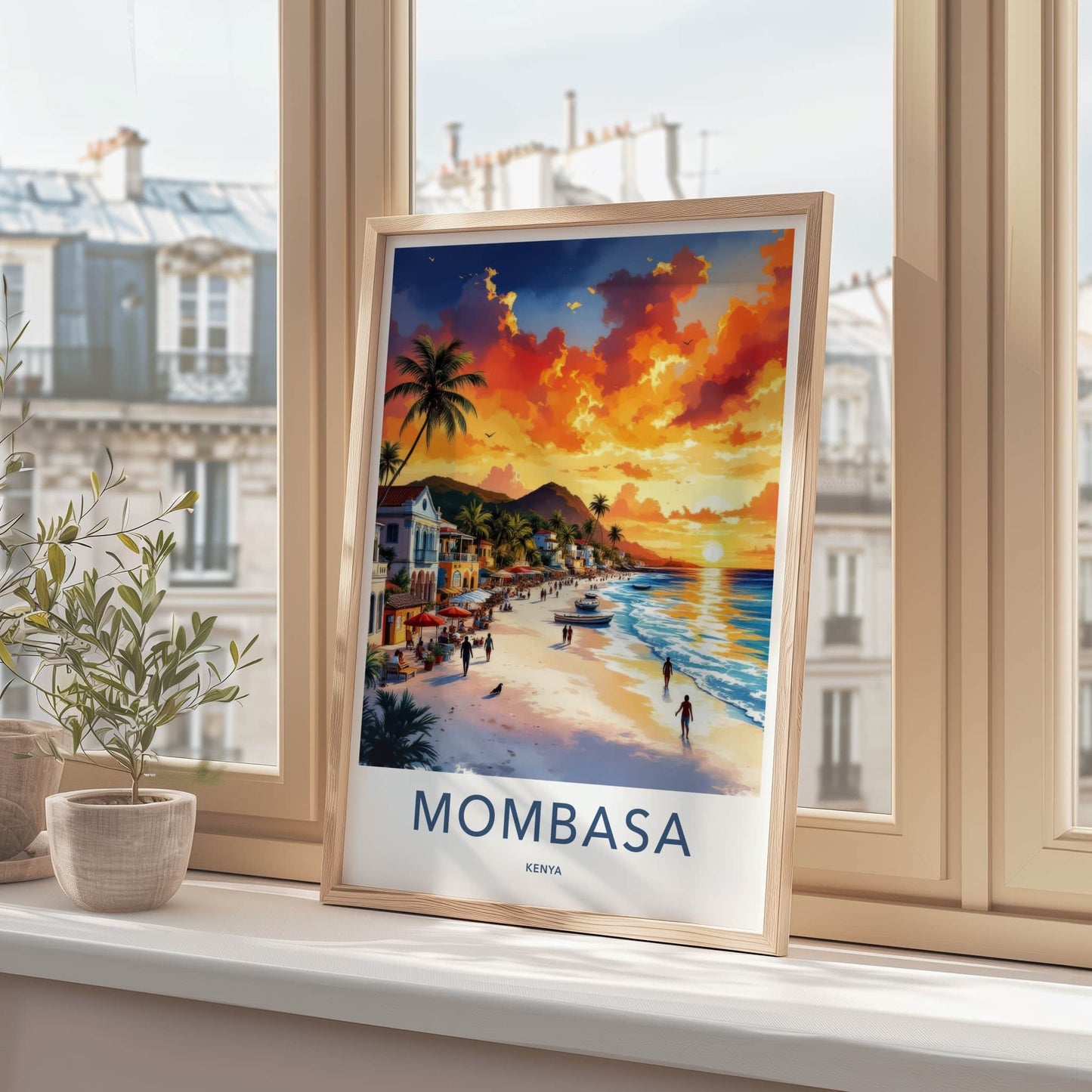 Mombasa Poster - Kenya Travel Art - Vibrant Coastal Sunset Wall Decor
