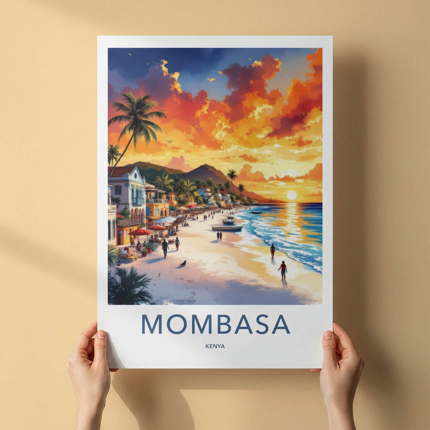 Mombasa Poster - Kenya Travel Art - Vibrant Coastal Sunset Wall Decor