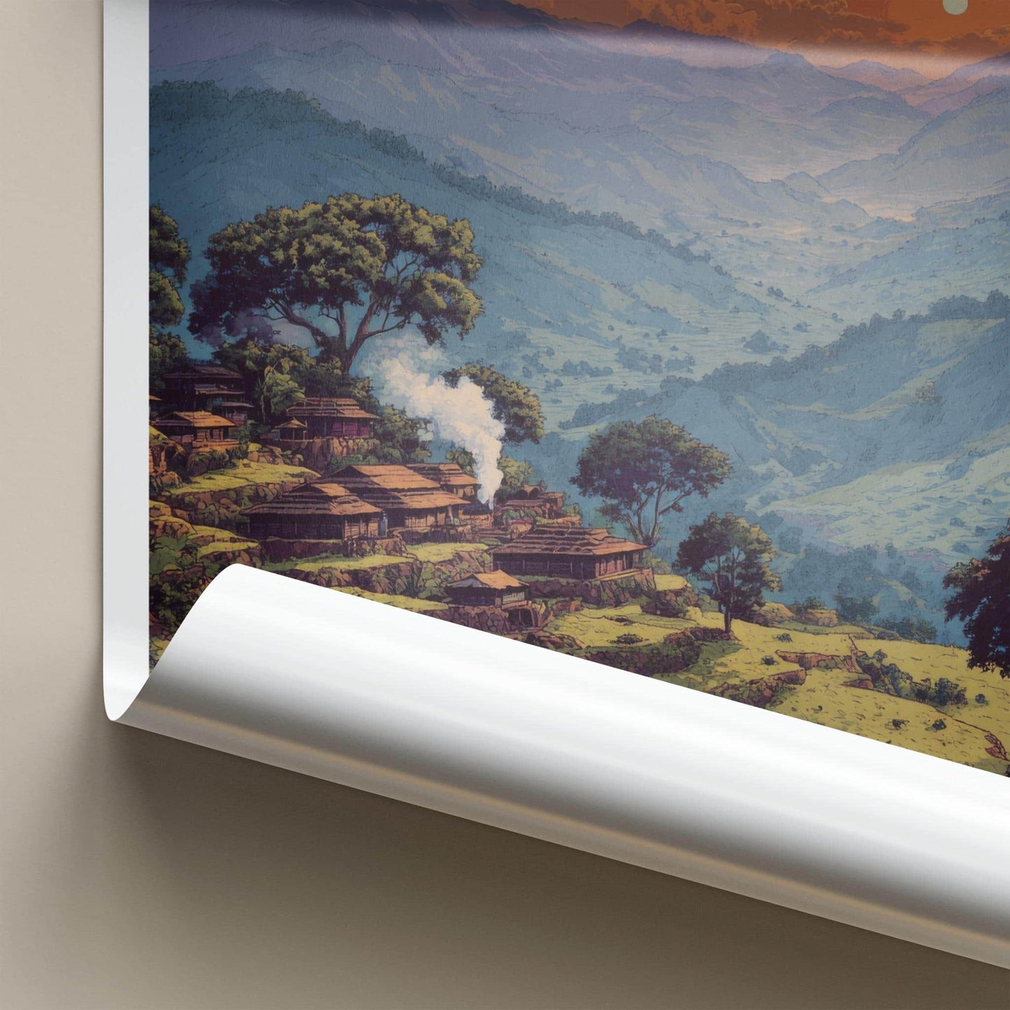 Mon Poster - India Wall Art - Nagaland Terraced Village Sunset Home Decor