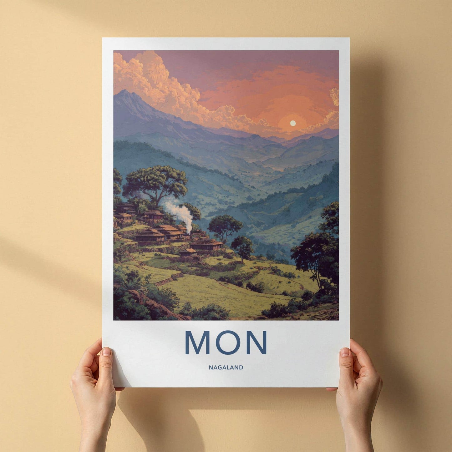 Mon Poster - India Wall Art - Nagaland Terraced Village Sunset Home Decor