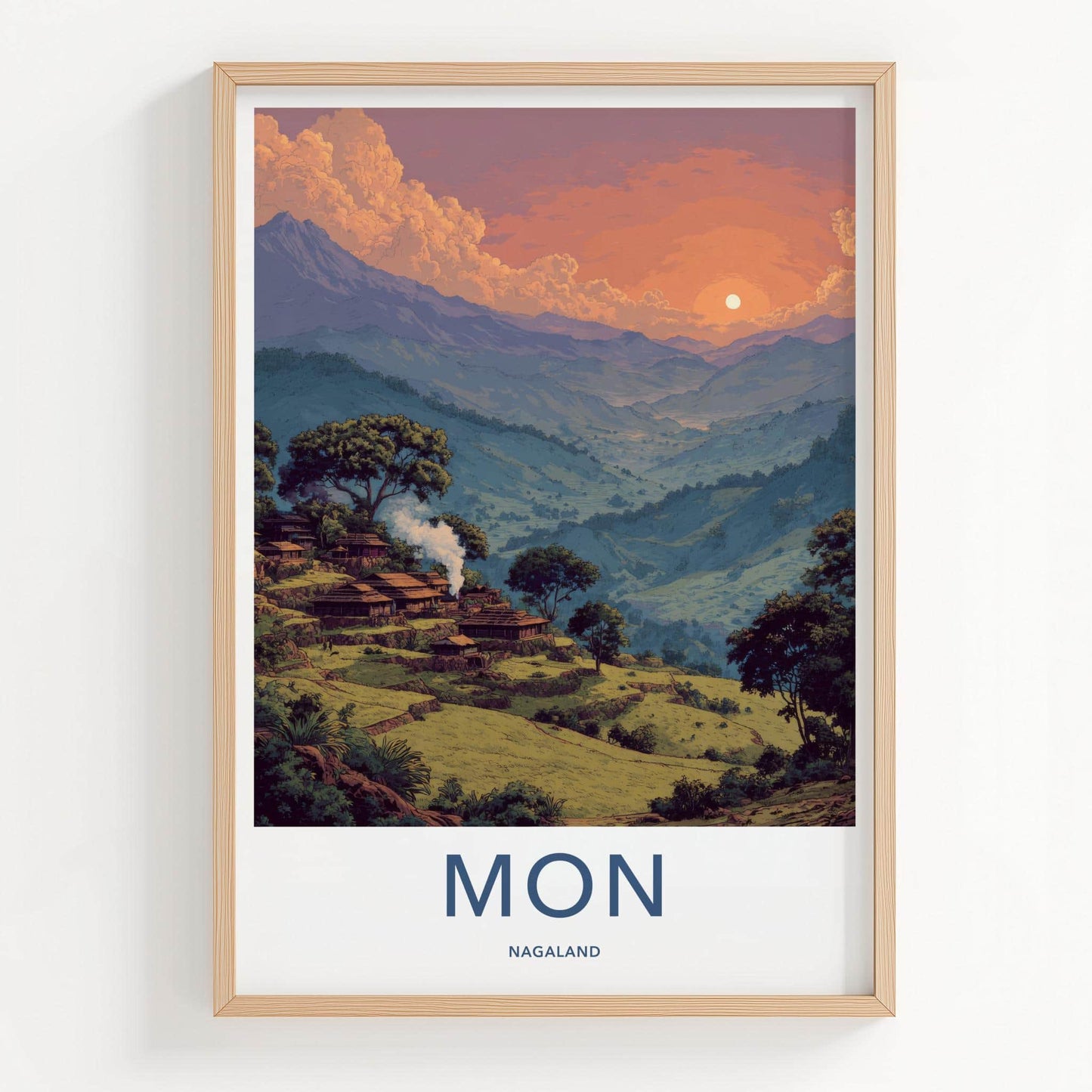 Mon Poster - India Wall Art - Nagaland Terraced Village Sunset Home Decor