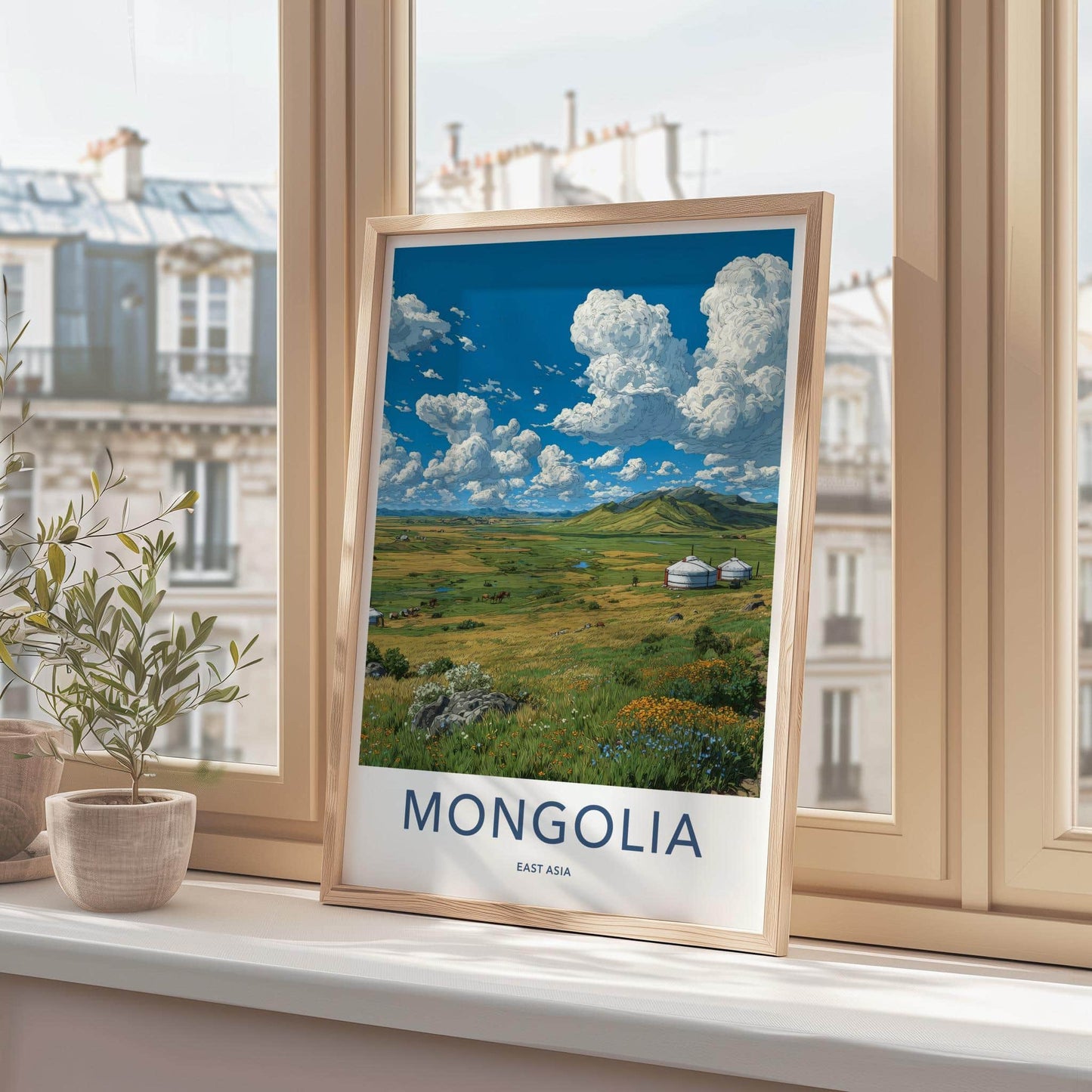 Mongolia Poster - Mongolia Travel Art - Green Steppe Yurts Home Decor