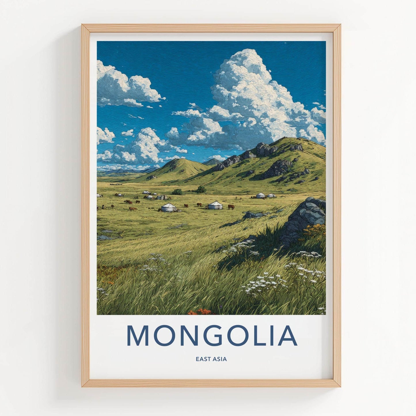 Mongolia Poster - Mongolia Travel Art - Nomadic Ger Landscape Home Decor