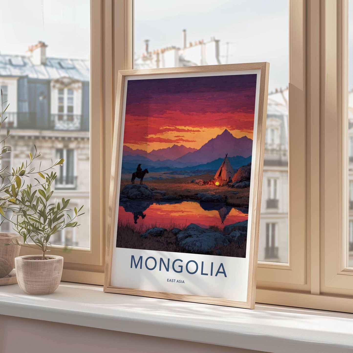 Mongolia Poster - Mongolia Travel Art - Vivid Sunset Camp Home Decor