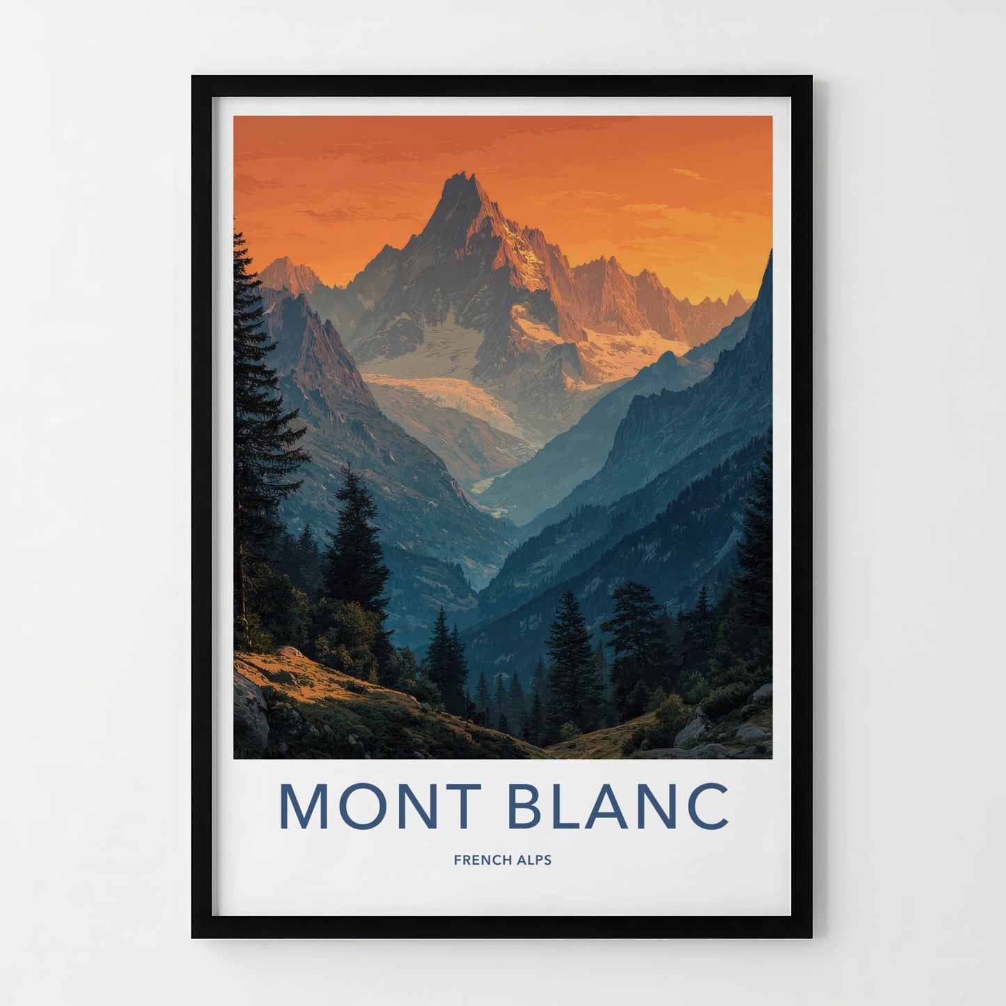 Mont Blanc Poster - France Travel Art - Alpine Valley Sunset Home Decor