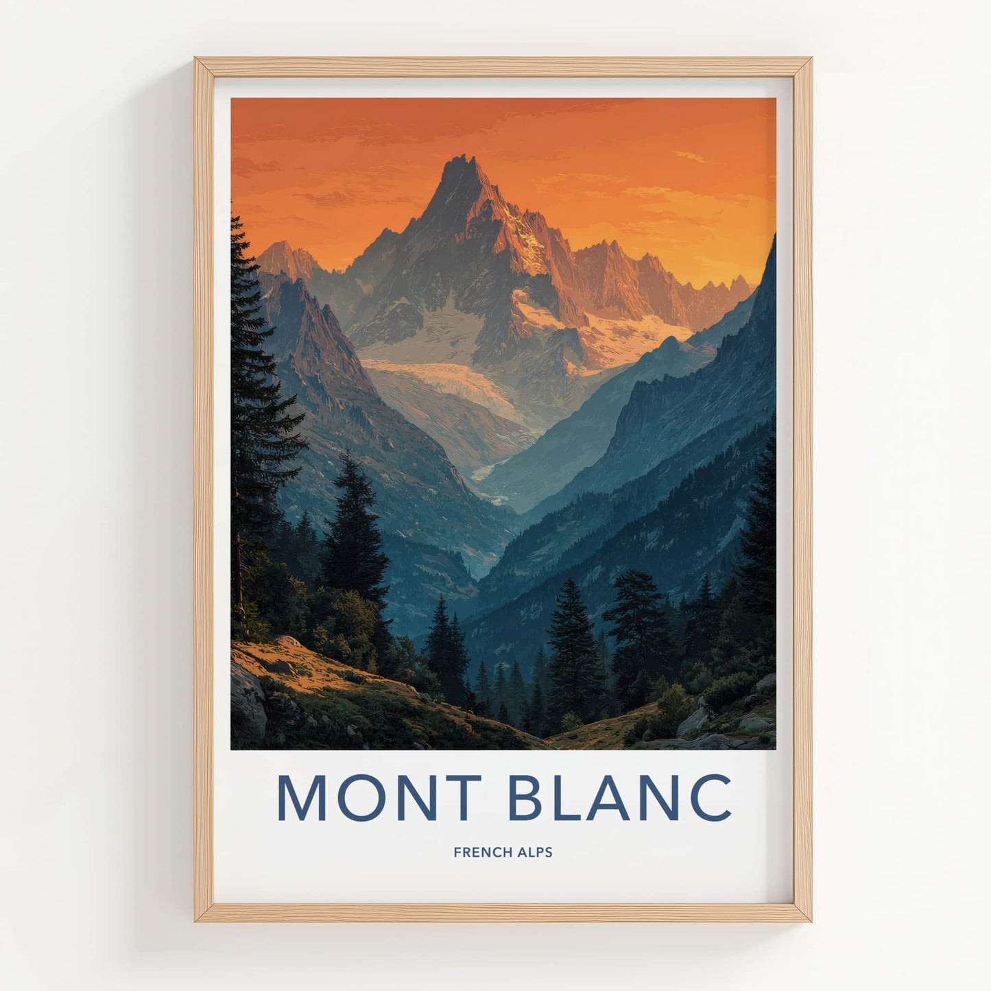 Mont Blanc Poster - France Travel Art - Alpine Valley Sunset Home Decor