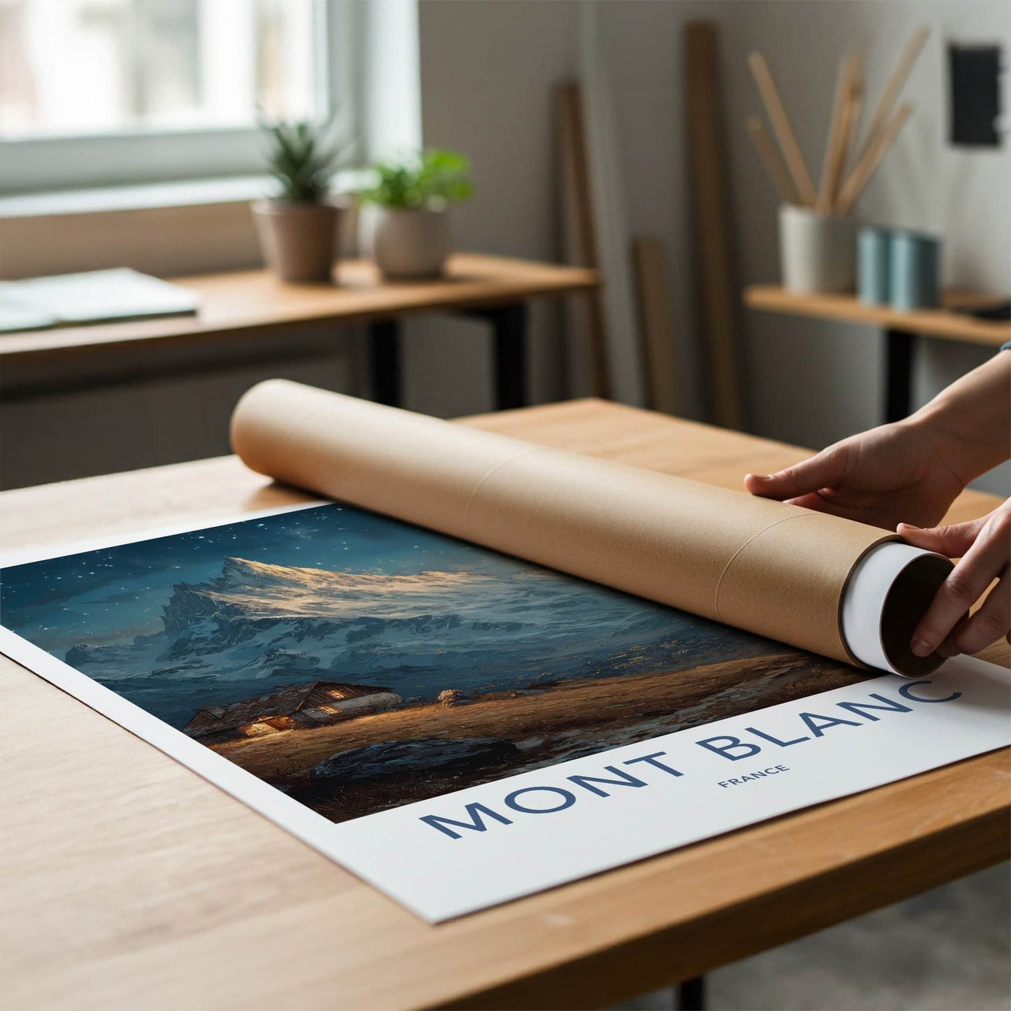 Mont Blanc Poster - France Travel Art - Mountain Cabin Night Home Decor