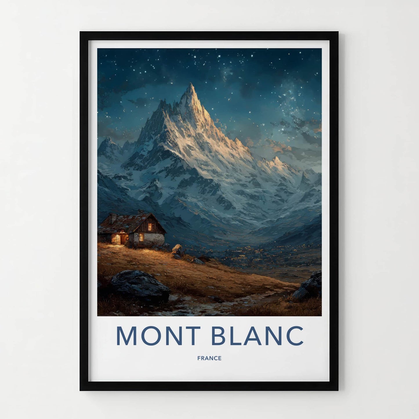Mont Blanc Poster - France Travel Art - Mountain Cabin Night Home Decor