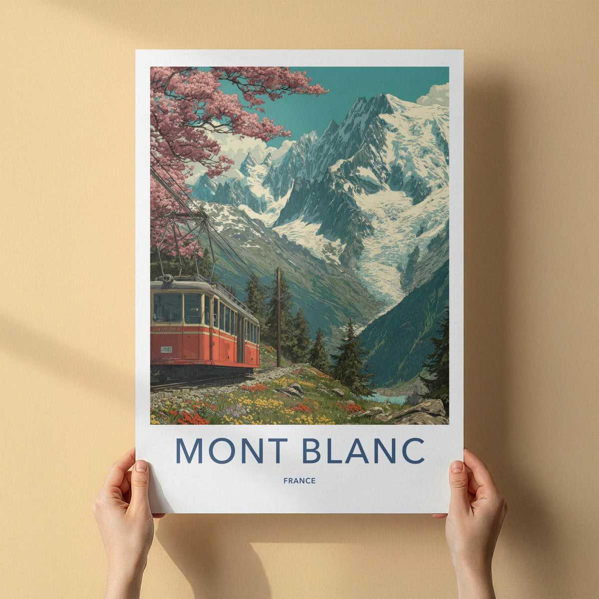 Mont Blanc Poster France Travel Art Mountain Train
