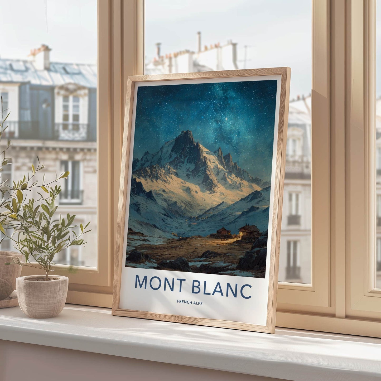 Mont Blanc Poster - France Travel Art - Snowy Alpine Cabins Home Decor