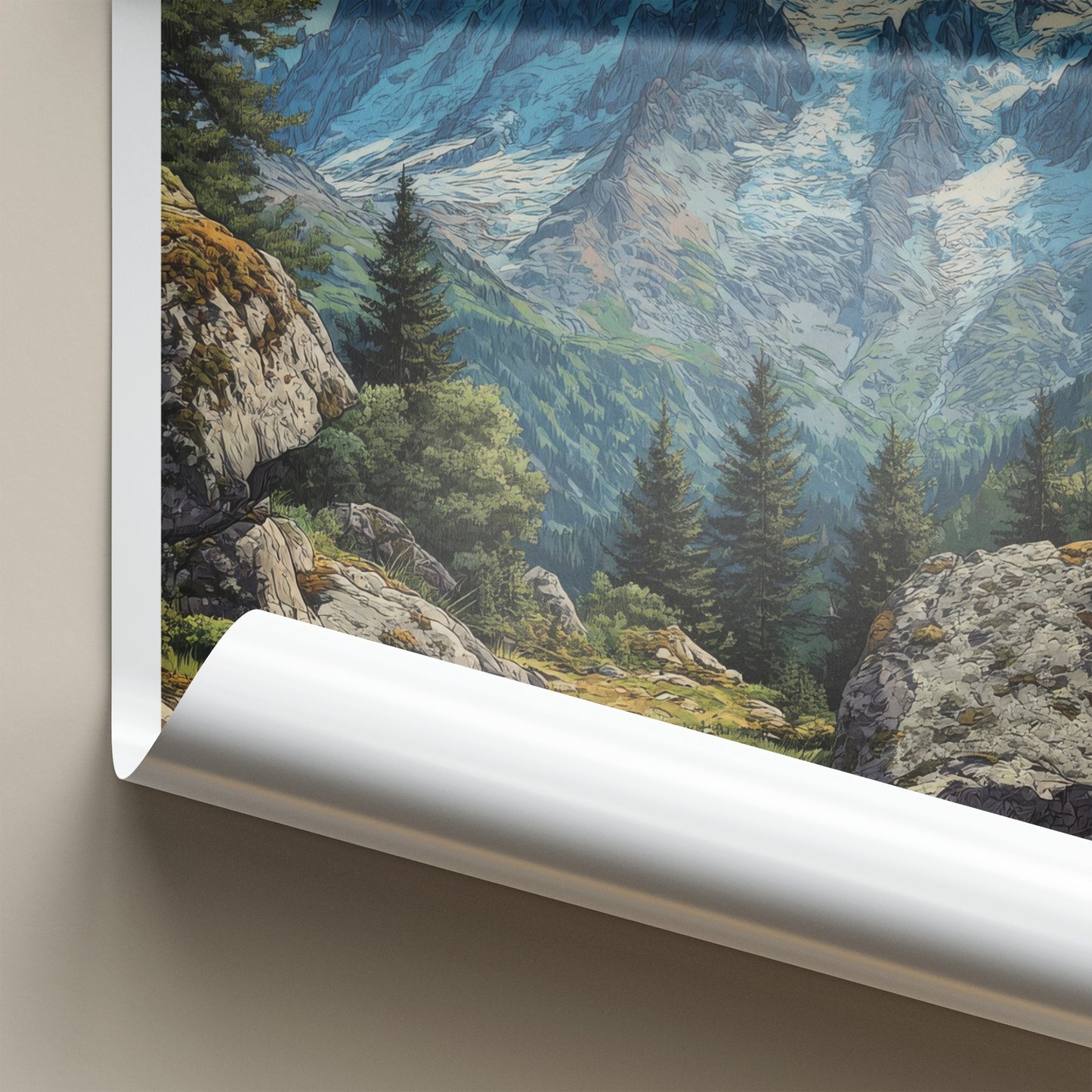 Mont Blanc Poster - France Travel Art - Snowy Mountain Valley Lounge Decor