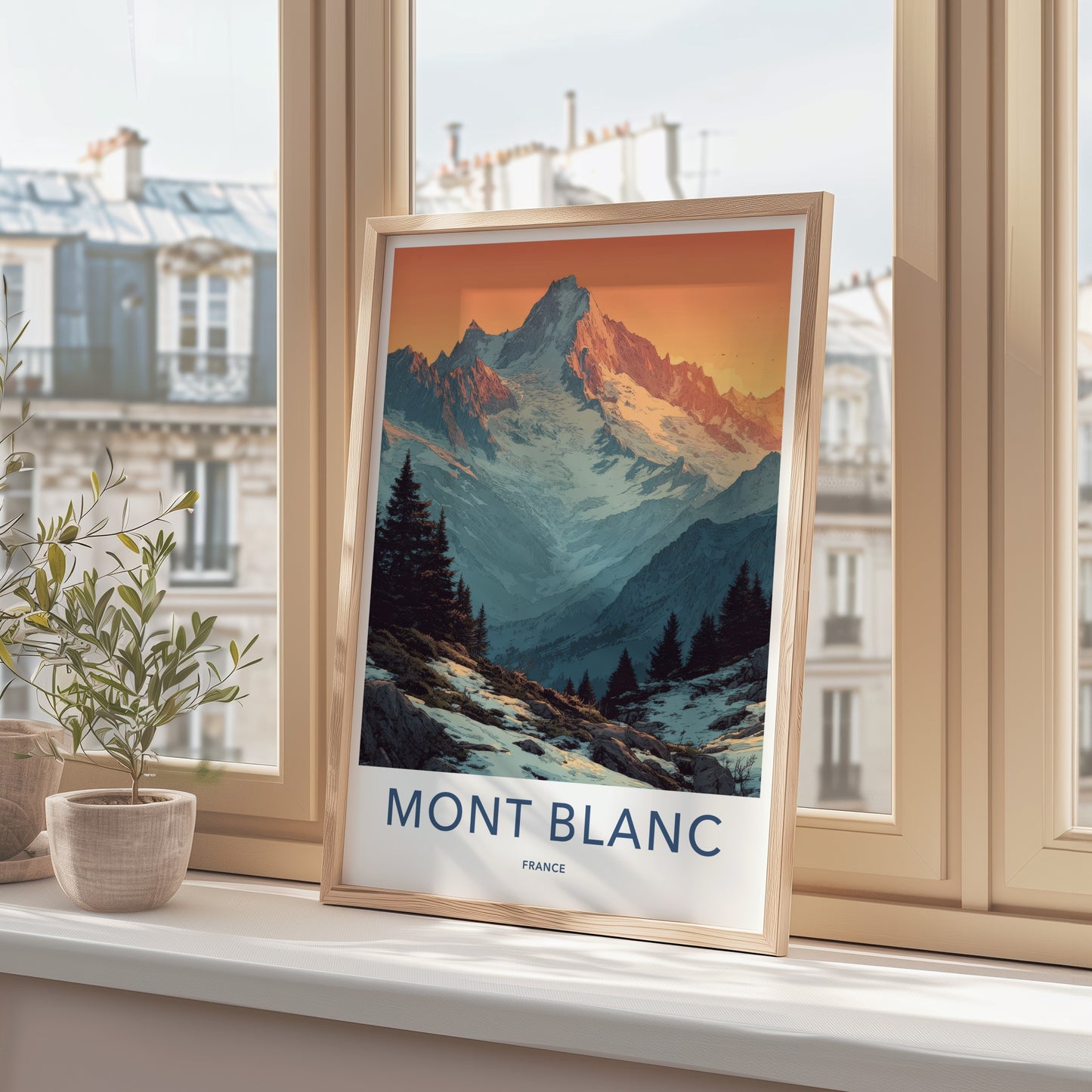 Mont Blanc Poster - France Travel Art - Snowy Peaks Pines Home Decor