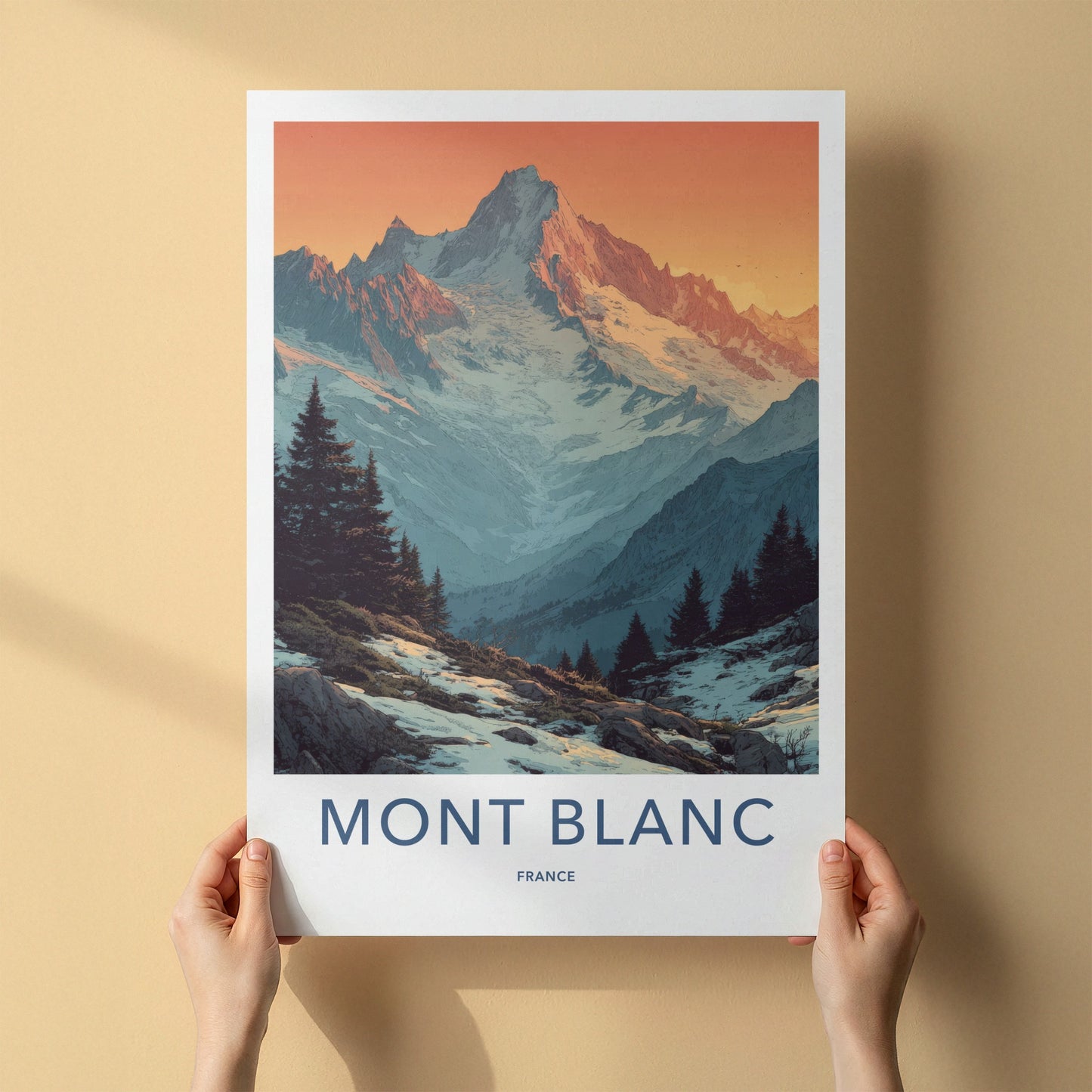 Mont Blanc Poster - France Travel Art - Snowy Peaks Pines Home Decor