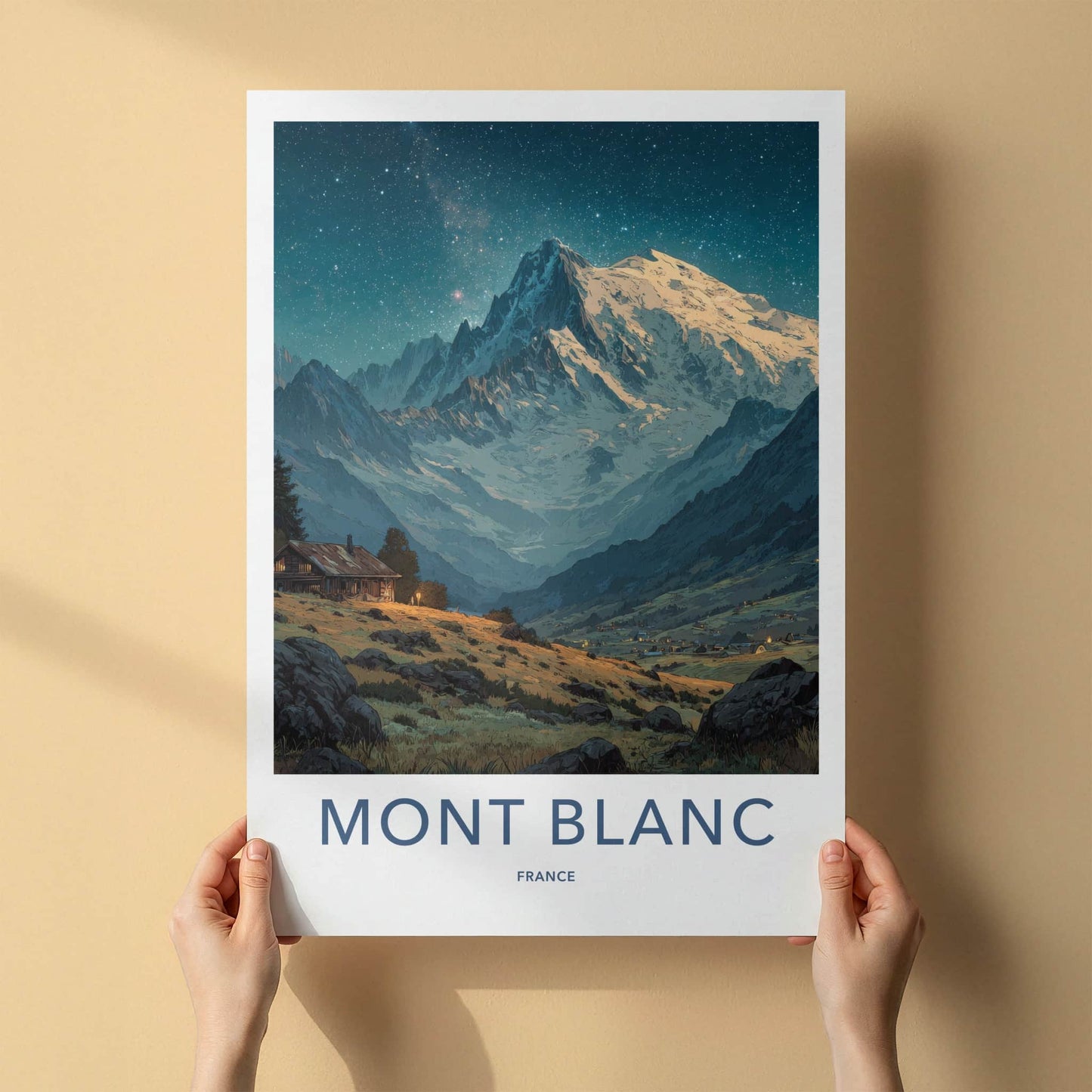 Mont Blanc Poster - France Travel Art - Starry Mountain Cabin Wall Decor