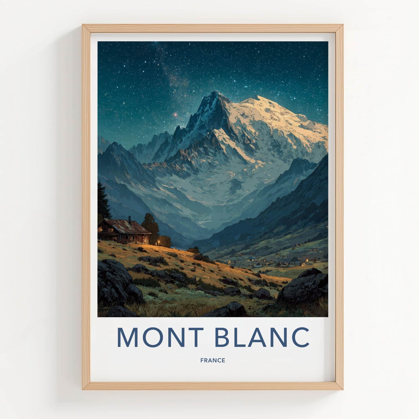 Mont Blanc Poster - France Travel Art - Starry Mountain Cabin Wall Decor
