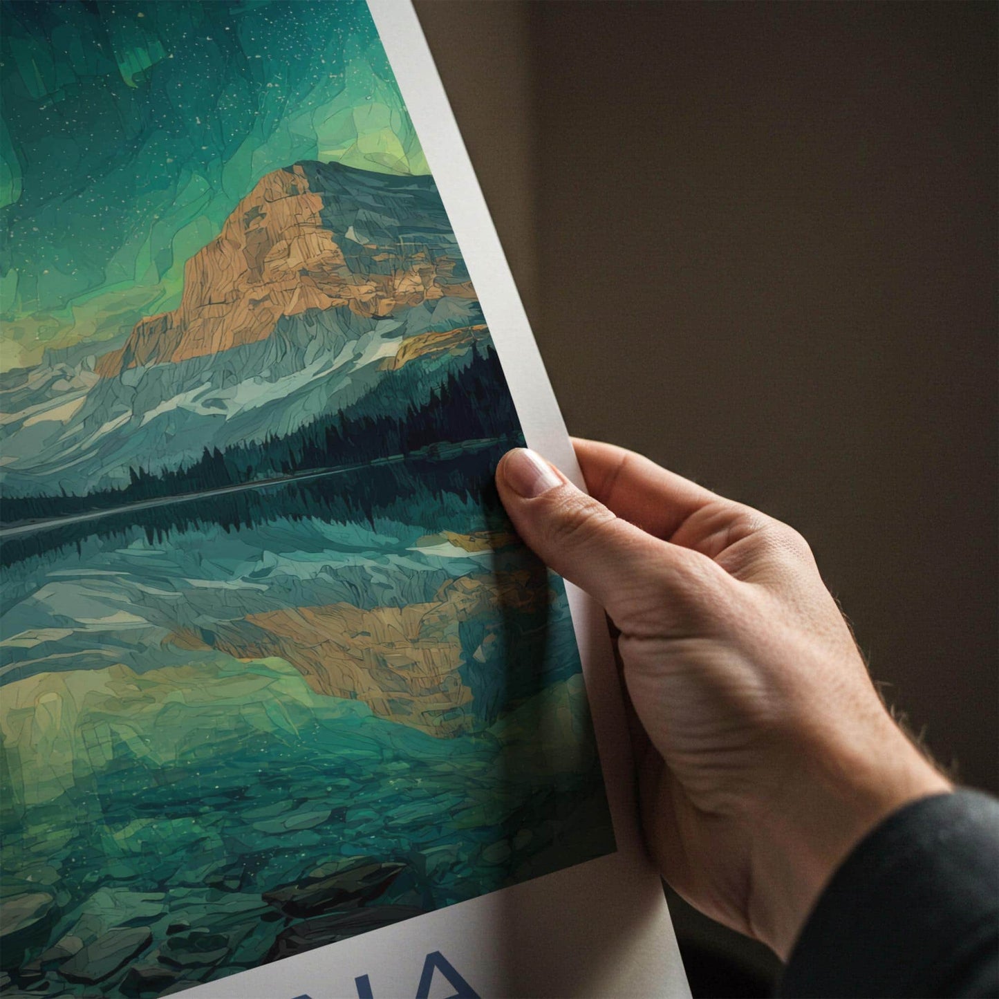 Montana Poster - Montana Travel Art - Mountain Lake Aurora Home Decor