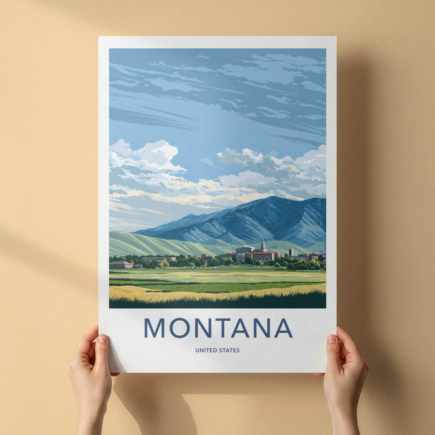 Montana Poster - Montana Travel Art - Mountain Town Fields Home Decor