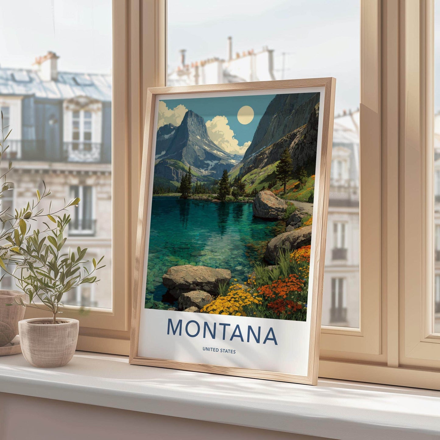Montana Poster - Montana Travel Art - Turquoise Lake Wildflowers Home Decor