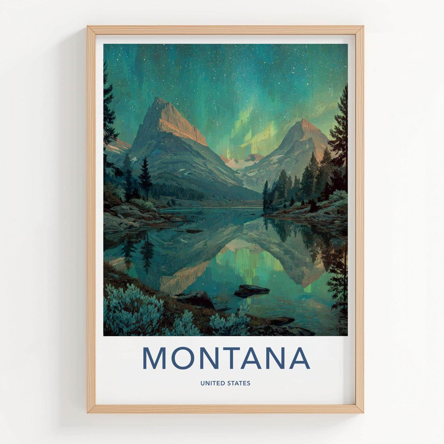 Montana Poster - Montana Wall Art - Northern Lights Reflection Home Decor
