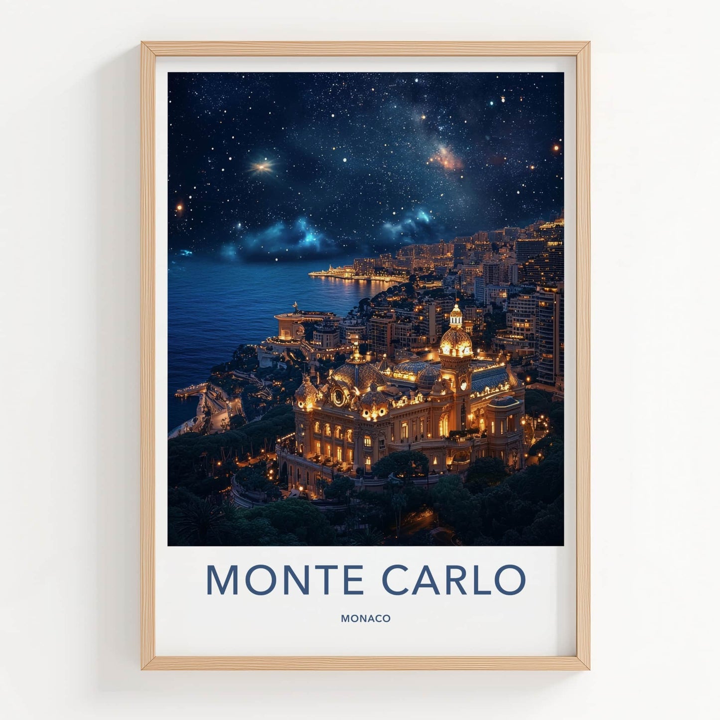 Monte Carlo Poster - Monaco Art Print - Starry City Night Home Decor