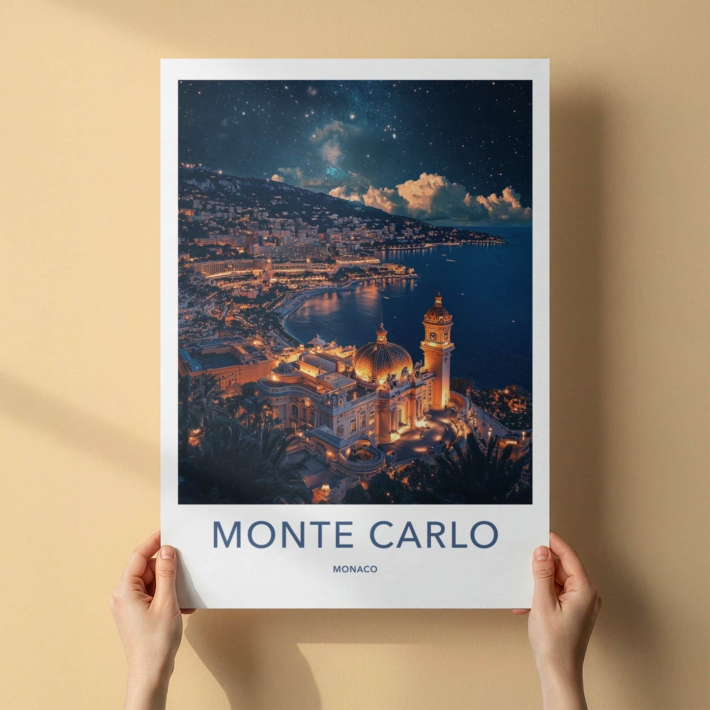 Monte Carlo Poster - Monaco Travel Art - Starry Night Cityscape Home Decor