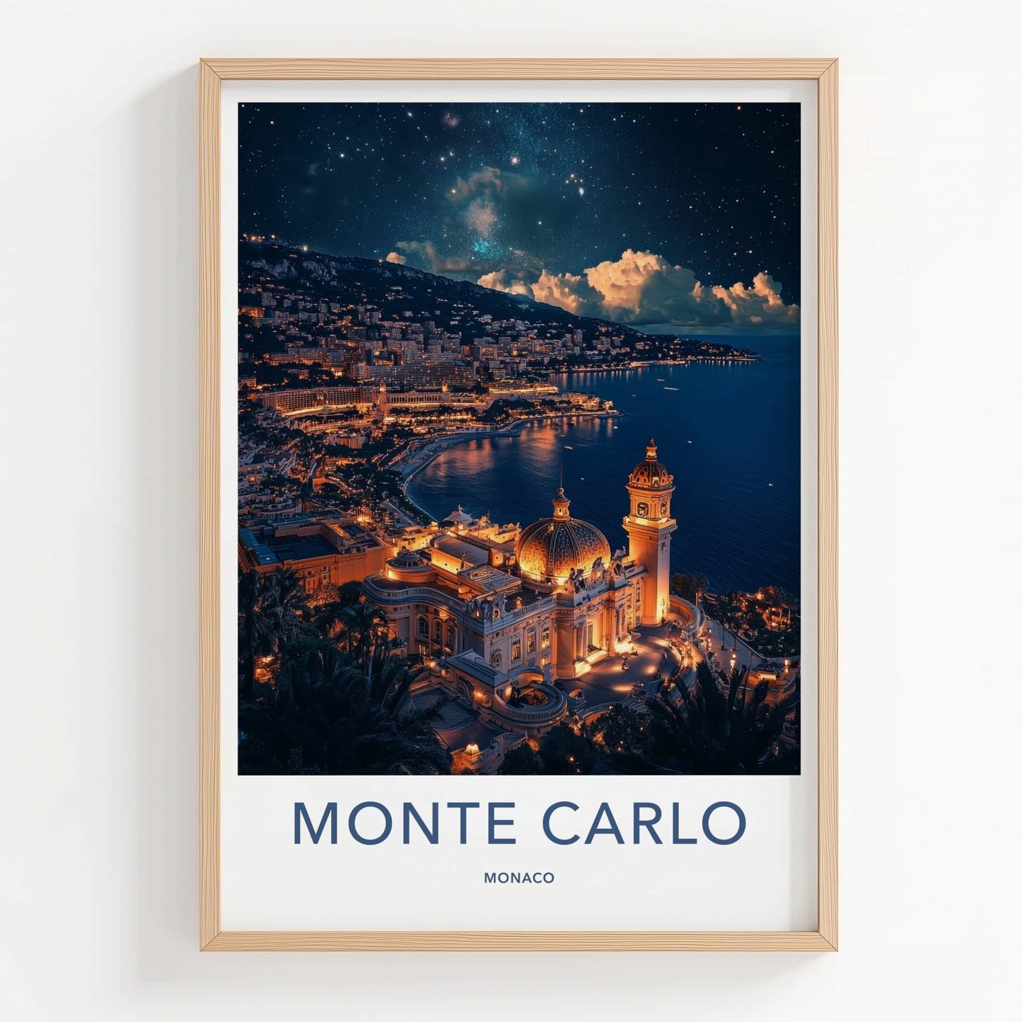 Monte Carlo Poster - Monaco Travel Art - Starry Night Cityscape Home Decor