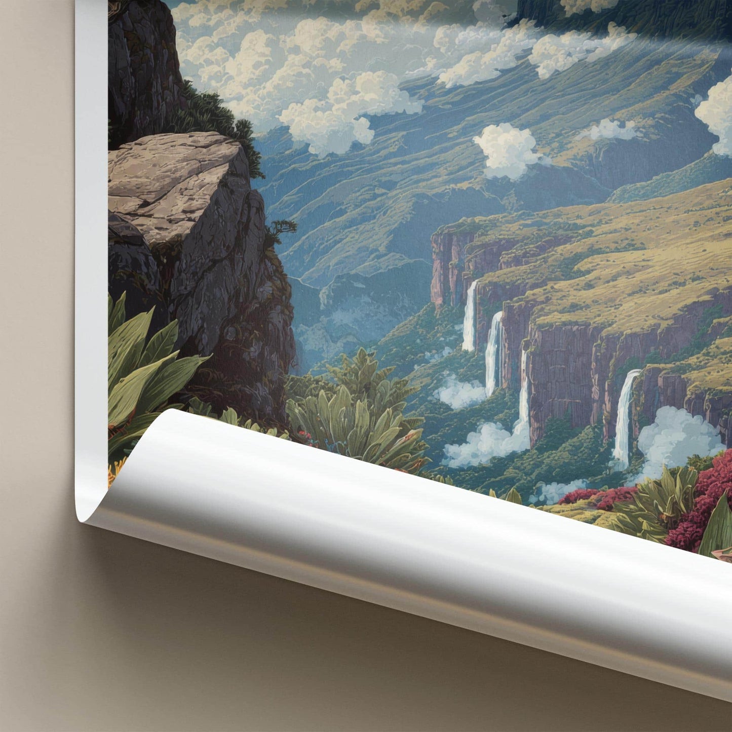 Monte Roraima Poster - Venezuela Travel Art - Towering Cliff Waterfalls Home Decor