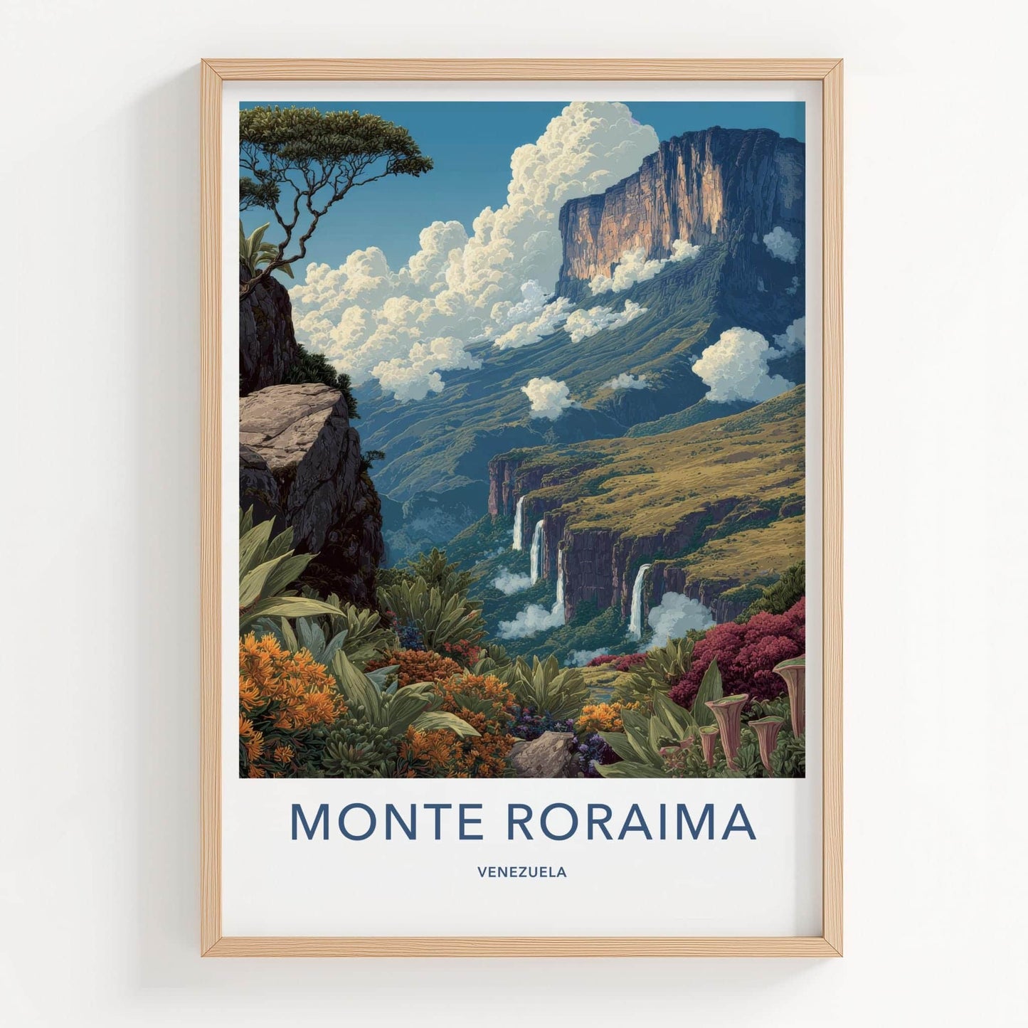 Monte Roraima Poster - Venezuela Travel Art - Towering Cliff Waterfalls Home Decor