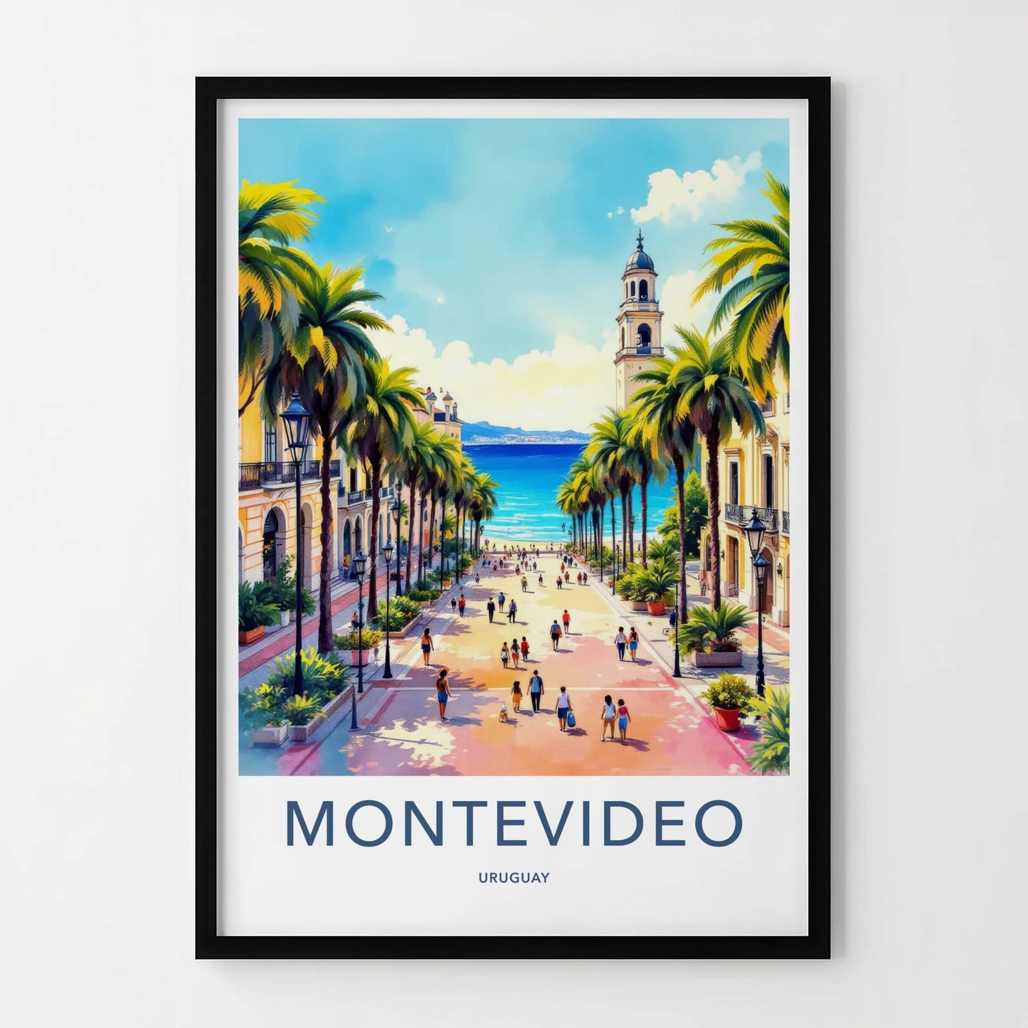 Montevideo Poster - Uruguay Travel Art - Coastal Palm Street Home Decor