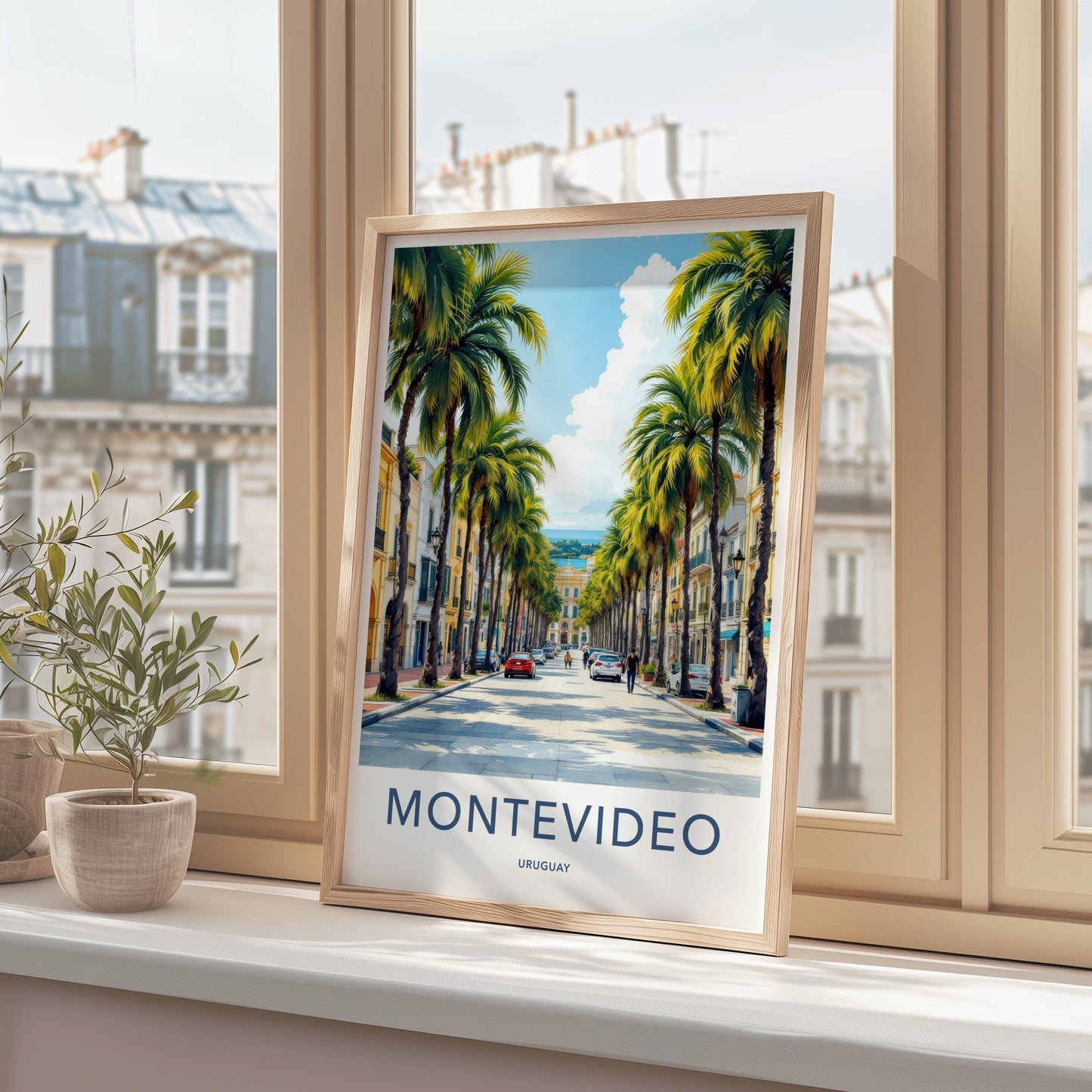 Montevideo Poster - Uruguay Travel Art - Palm Lined Street Home Decor