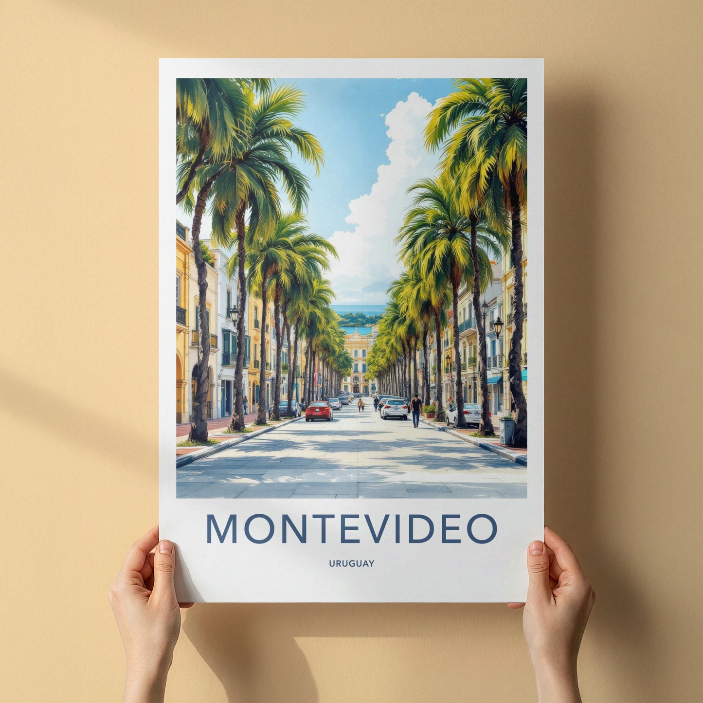 Montevideo Poster - Uruguay Travel Art - Palm Lined Street Home Decor