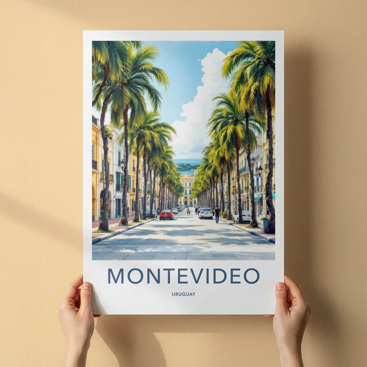 Montevideo Poster - Uruguay Travel Art - Palm Lined Street Home Decor