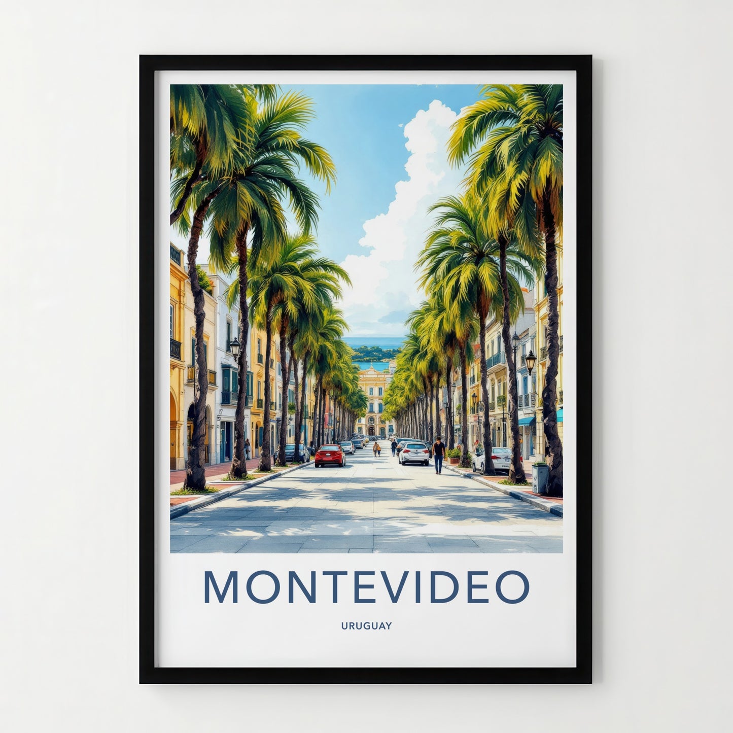 Montevideo Poster - Uruguay Travel Art - Palm Lined Street Home Decor