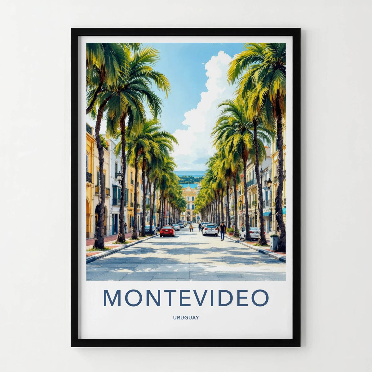 Montevideo Poster - Uruguay Travel Art - Palm Lined Street Home Decor