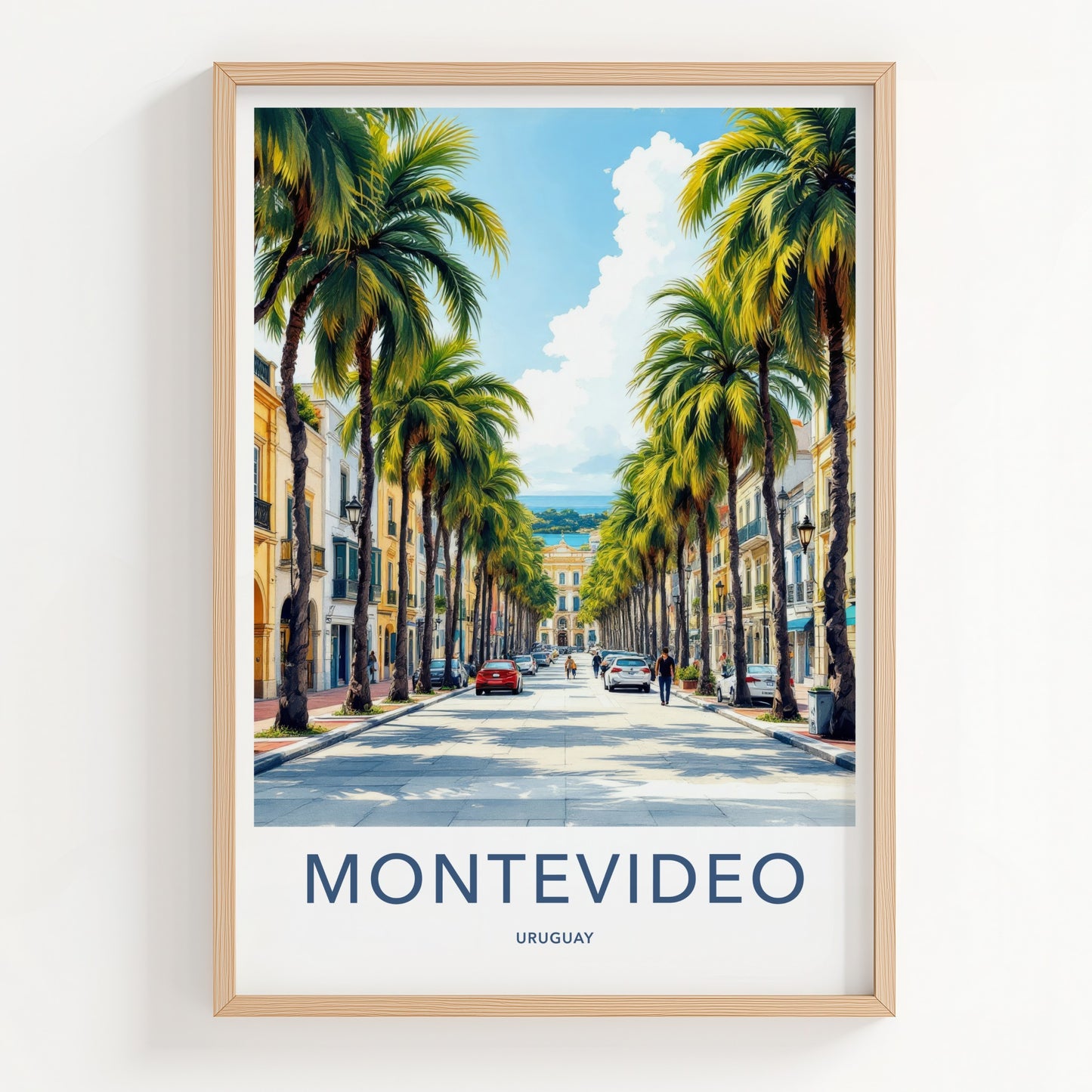 Montevideo Poster - Uruguay Travel Art - Palm Lined Street Home Decor
