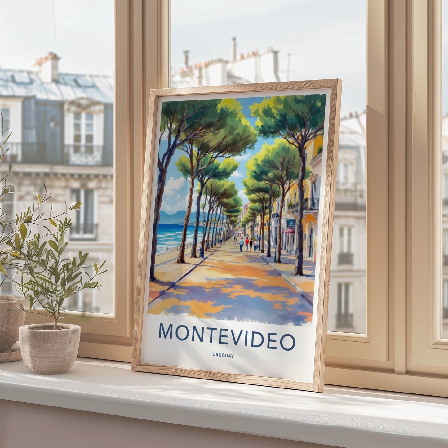 Montevideo Poster - Uruguay Travel Art - Seaside Tree Promenade Wall Decor